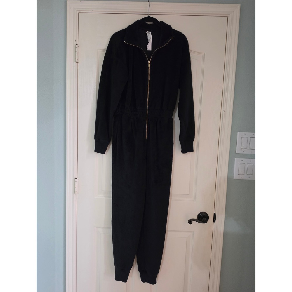 Fabletics Black Fleece Zip Front Jumpsuit Mock Neck Long Sleeve ON2357050 Small